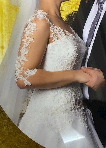 Beyaz Straplez Dantel A Kesim Gelinlik - Görsel 4