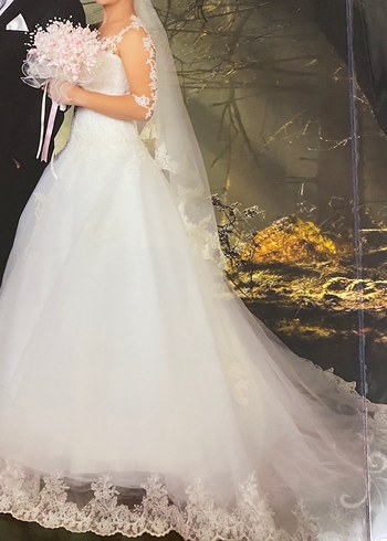 Beyaz Straplez Dantel A Kesim Gelinlik - Görsel 6