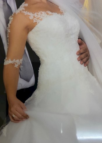 Beyaz Straplez Dantel A Kesim Gelinlik - Görsel 3