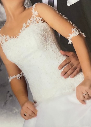 Beyaz Straplez Dantel A Kesim Gelinlik - Görsel 5