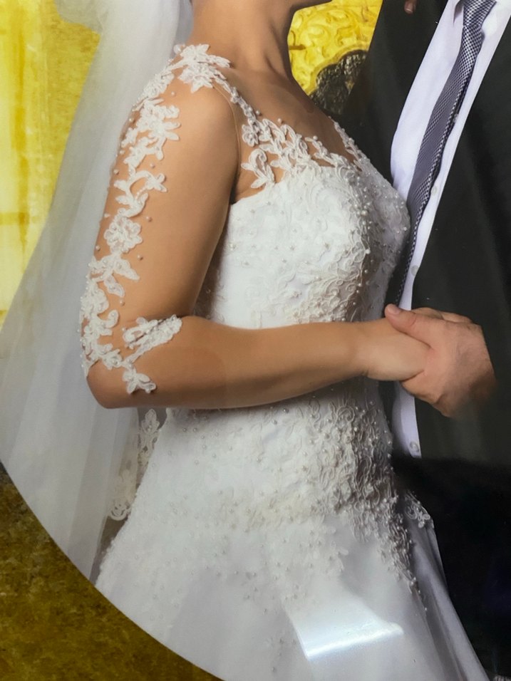 Beyaz Straplez Dantel A Kesim Gelinlik - Görsel 4