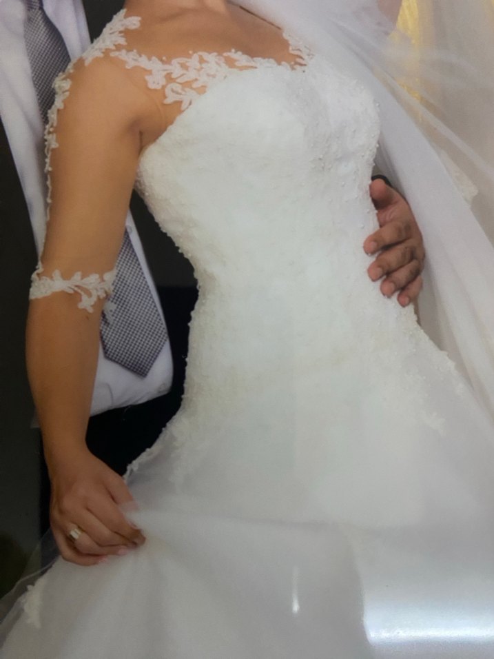 Beyaz Straplez Dantel A Kesim Gelinlik - Görsel 3