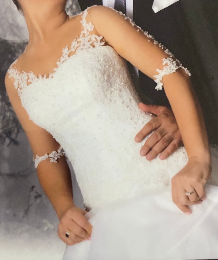 Beyaz Straplez Dantel A Kesim Gelinlik - Görsel 5