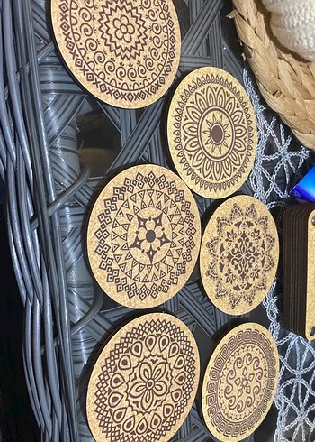 Bohem Tarzı Ahşap Mandala Altlık Seti - Görsel 3