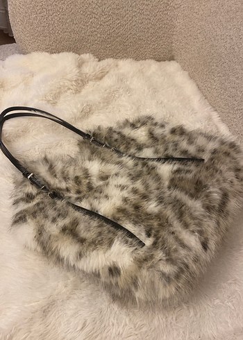 Gri Leopar Desenli Kürk Detaylı Kadın Çanta - Görsel 2