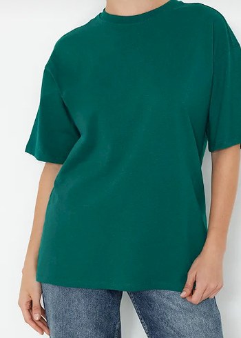 Diğer Kadın Yeşil Basic Salaş Tişört oversize