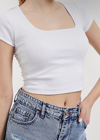 Kısa kollu Kare yaka Crop Top