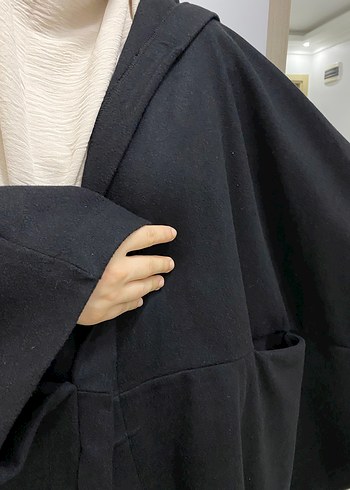 diğer Beden Kaşe cepli kapüşonlu tesettür panço