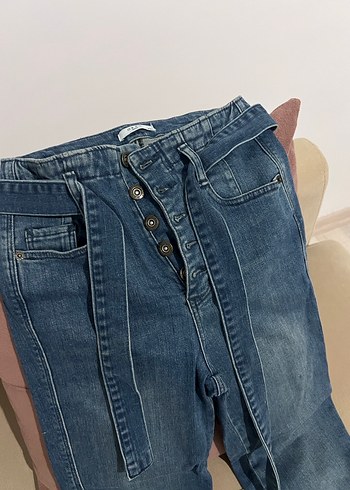 oxxo Kemerli Midi Mavi Kadın Denim Jean