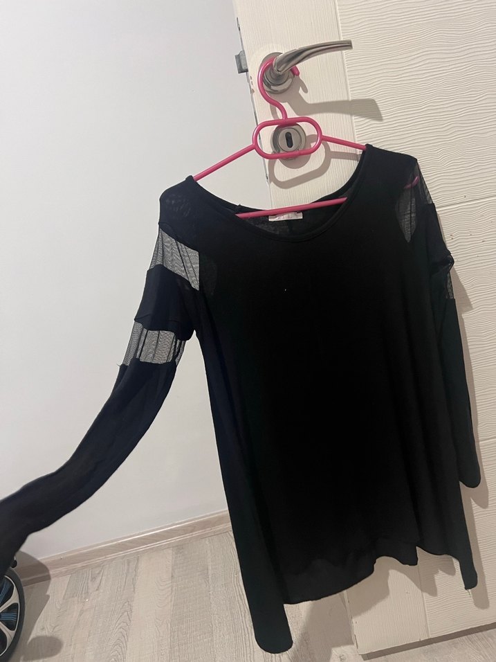 Siyah Uzun Kollu Salaş Kadın Bluz - Görsel 2