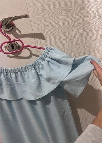 Mavi Keten Fırfırlı Elbise - Görsel 2