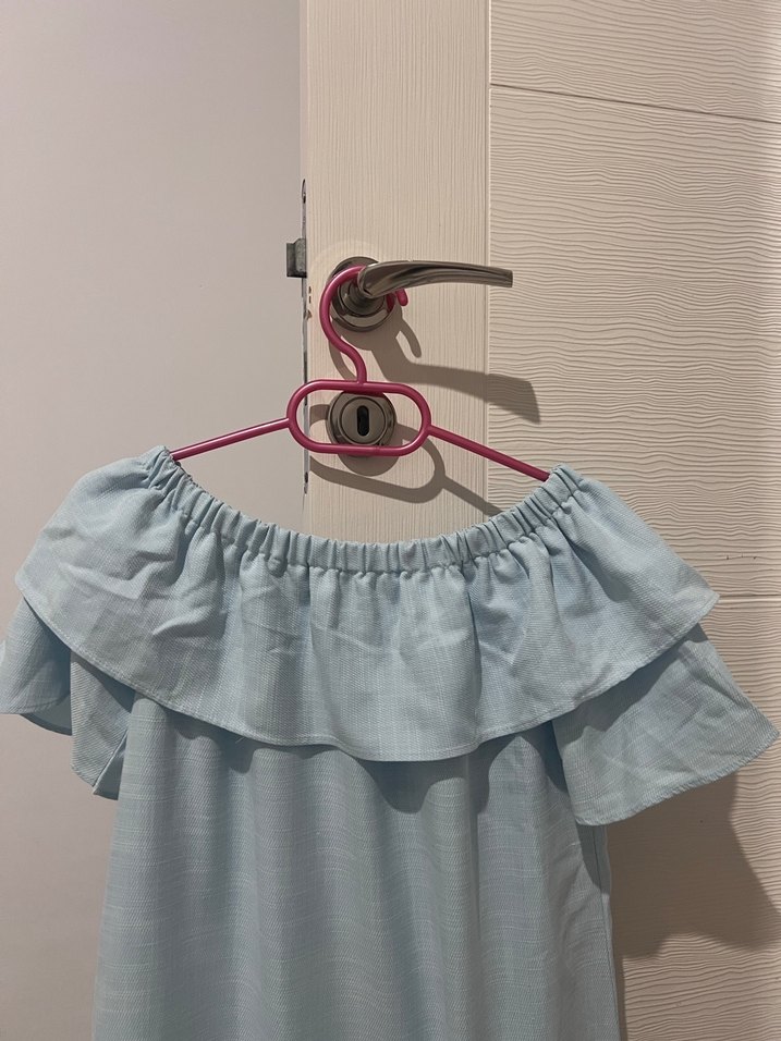 Mavi Keten Fırfırlı Elbise - Görsel 3