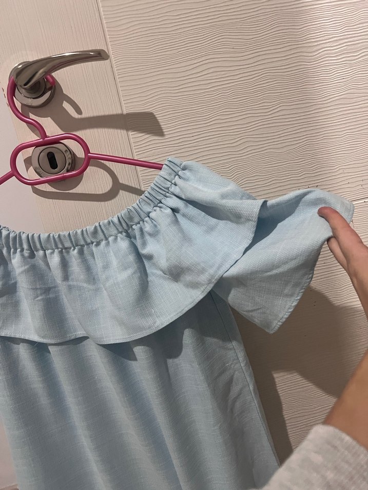 Mavi Keten Fırfırlı Elbise - Görsel 2