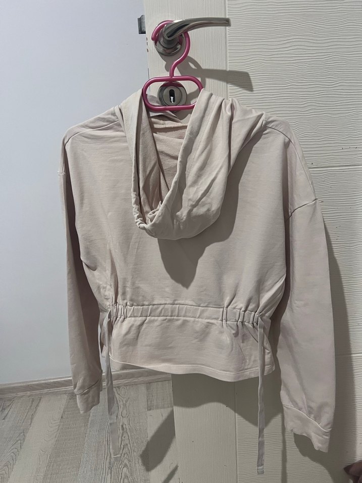 krem Kadın Kapüşonlu Sweatshirt - Görsel 2