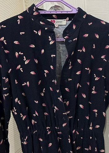 Lacivert Desenli Düğmeli Elbise - Görsel 2