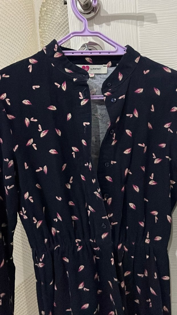 Lacivert Desenli Düğmeli Elbise - Görsel 2