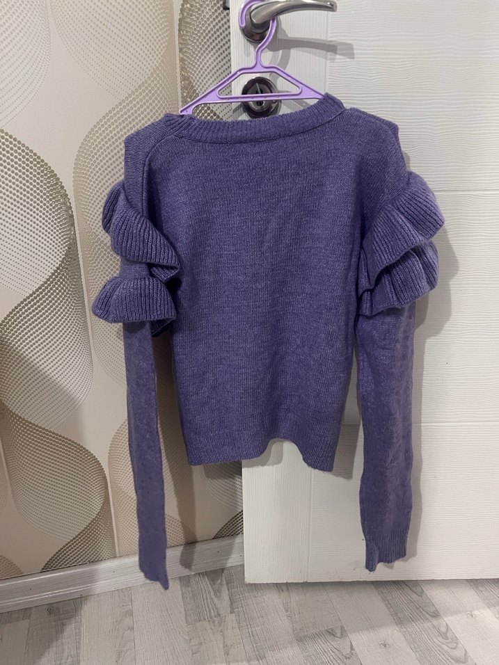 Mor Kadın Triko Fırfırlı Uzun Kollu Kazak - Görsel 2