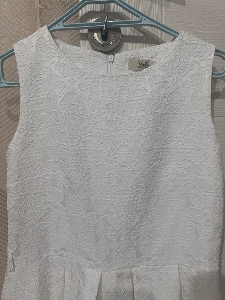 Kadın Beyaz Kolsuz Kendinden Desenli Elbise - Görsel 3