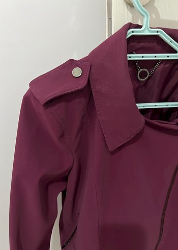 Bordo Asimetrik Fermuarlı Ceket - Görsel 5