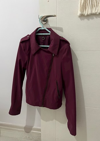 Bordo Asimetrik Fermuarlı Ceket - Görsel 6