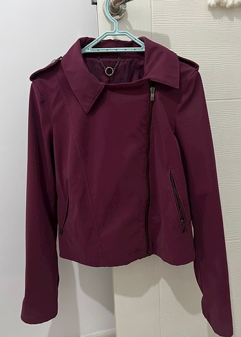 Bordo Asimetrik Fermuarlı Ceket - Görsel 2