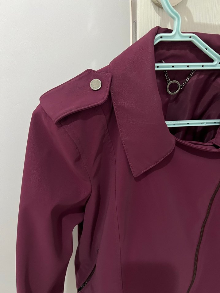 Bordo Asimetrik Fermuarlı Ceket - Görsel 5
