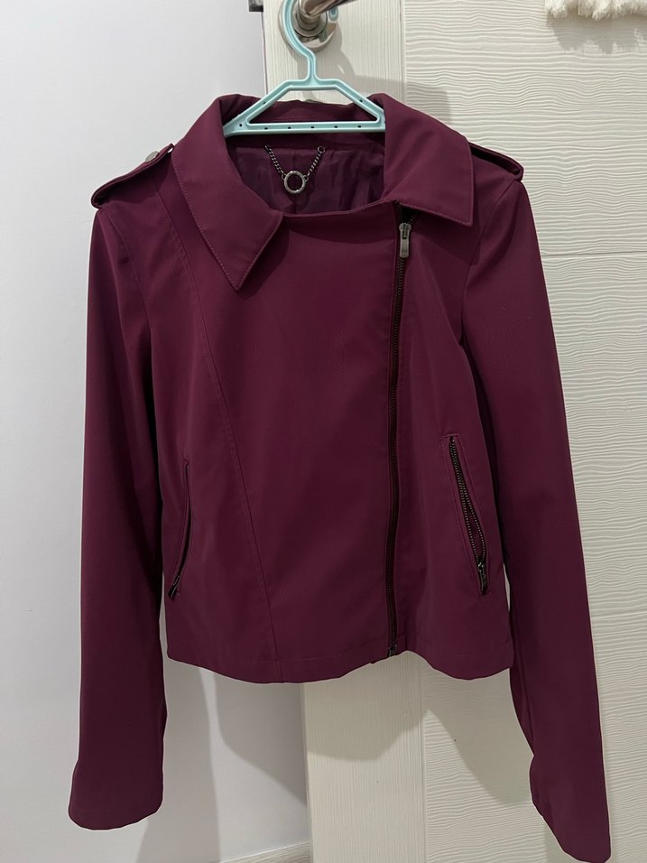 Bordo Asimetrik Fermuarlı Ceket - Görsel 2