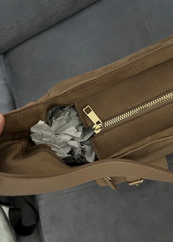 Bej Süet Tokalı Kadın Çanta - Görsel 8