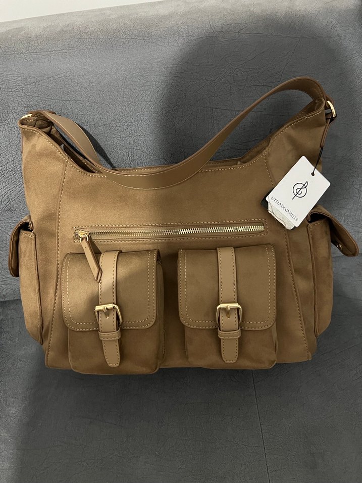 Bej Süet Tokalı Kadın Çanta - Görsel 5