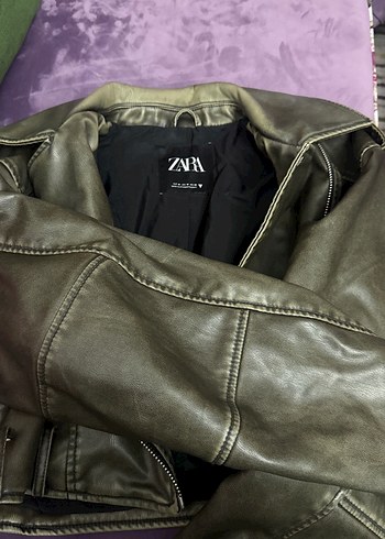 Kadın Haki Deri Biker Ceket - Görsel 4