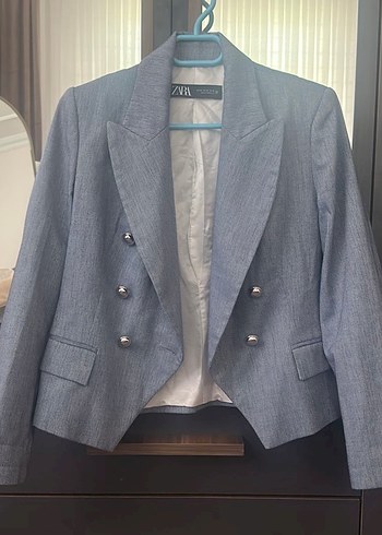 Zara Gri Denim Kadın Blazer Ceket