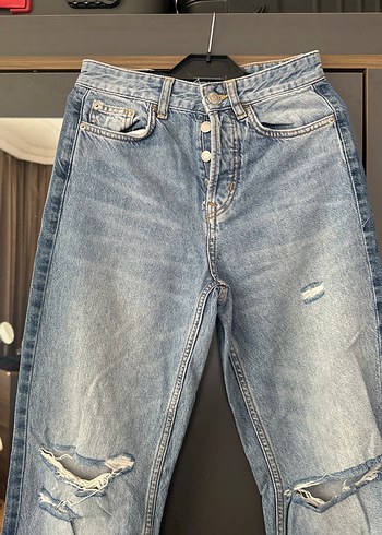 38 Beden mavi Renk Düğmeli Bol Kesim Mavi Denim Kadın Jean