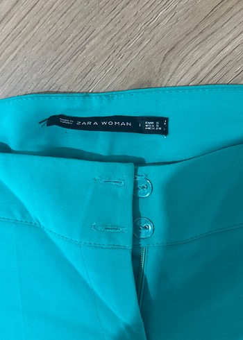 Zara Turkuaz Düğmeli Kadın Kumaş Pantolon