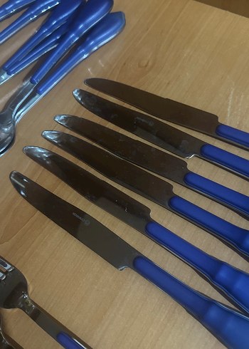 Beden mavi Renk Lacivert Saplı 24 Parça Çatal Kaşık Bıçak Seti