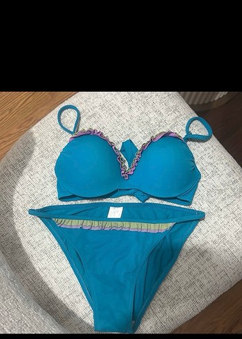 Mavi Renkli Fırfırlı Strappy Bikini - Görsel 5