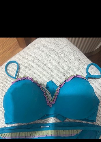 Mavi Renkli Fırfırlı Strappy Bikini - Görsel 3