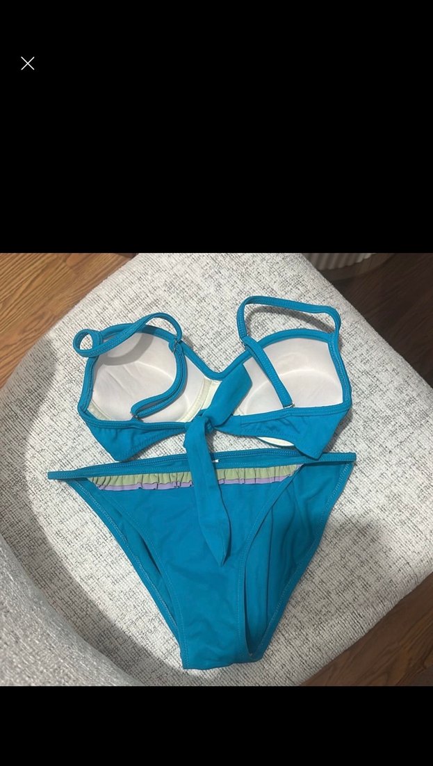 Mavi Renkli Fırfırlı Strappy Bikini - Görsel 4