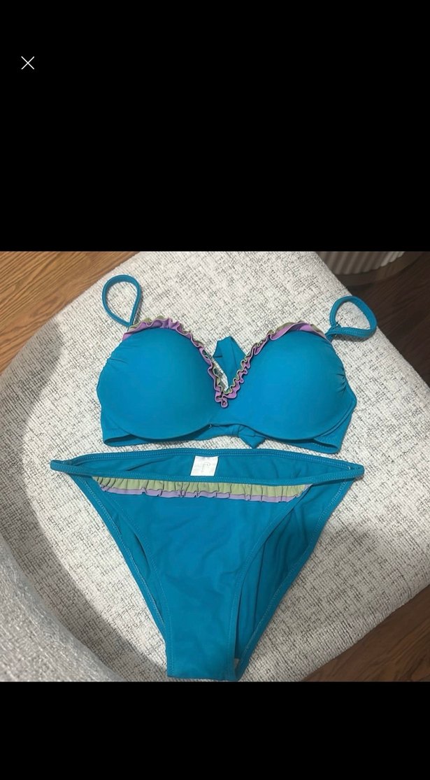 Mavi Renkli Fırfırlı Strappy Bikini - Görsel 5