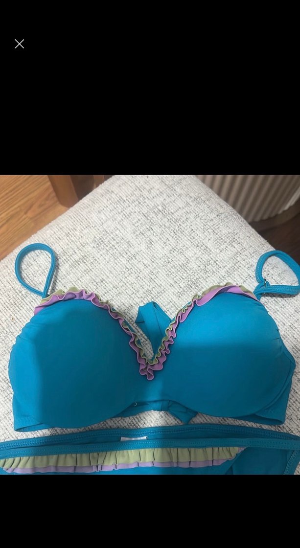 Mavi Renkli Fırfırlı Strappy Bikini - Görsel 3