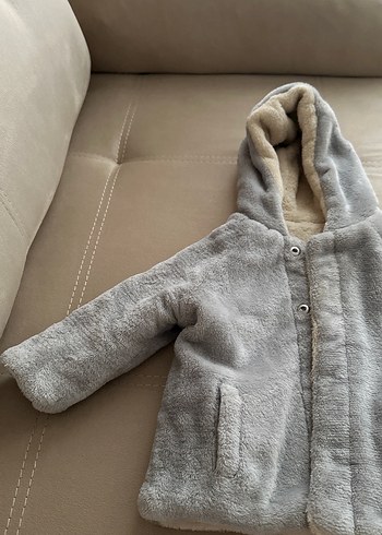 Kapüşonlu Gri Erkek Çocuk Peluş Mont - Görsel 6