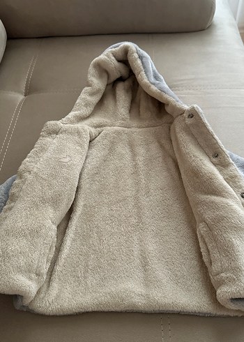 Kapüşonlu Gri Erkek Çocuk Peluş Mont - Görsel 3