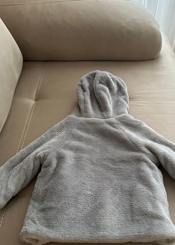 Kapüşonlu Gri Erkek Çocuk Peluş Mont - Görsel 9