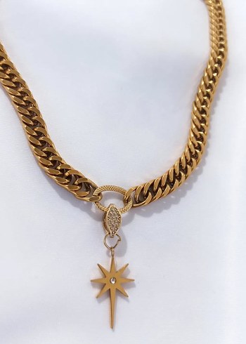  Beden Zincir Detaylı Parlak Altın sirius Mini Kolye choker