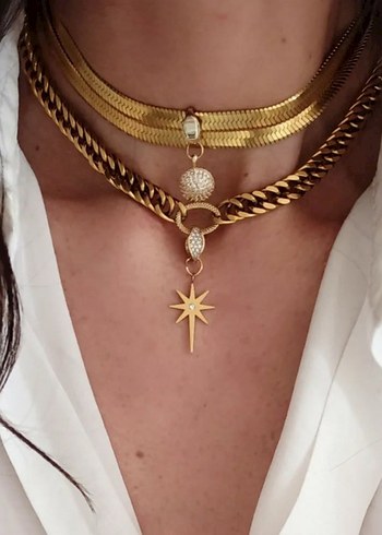 Diğer Zincir Detaylı Parlak Altın sirius Mini Kolye choker