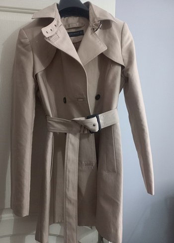 Zara Bej Midi Trenchcoat Kemerli ve Regular Fit