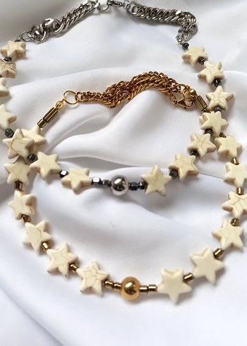 Dogal tas yildiz choker Detaylı Parlak Altın Kadın Kolye