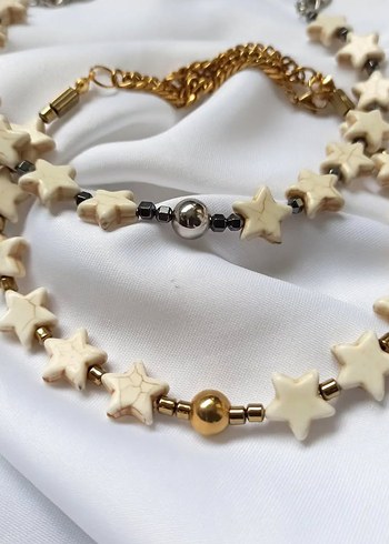  Beden Dogal tas yildiz choker Detaylı Parlak Altın Kadın Kolye