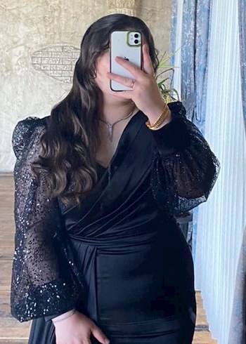 Abiye Siyah Uzun Kollu Nakışlı Gotik Abiye Elbise
