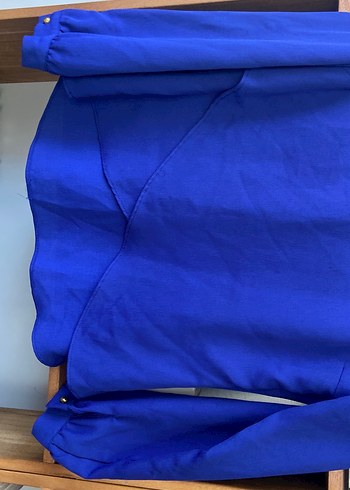42 Beden mavi Renk Mavi Uzun Kollu Salaş Saten Bluz