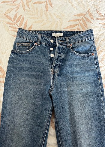 34 Beden Düğmeli Rahat Kesim Midi Kot Pantolon